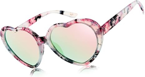 LVIOE Heart Sunglasses for Women, Polarized Heart Shaped Sunglasses with UV Protection Heart Style Retro Glasses for Shopping