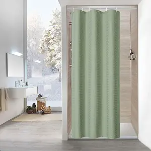 MitoVilla Green Waffle Small Stall Shower Curtain 36 x 72, Sage Green Half Size Shower Curtain, Farmhouse Fabric Narrow Shower Curtains for Bathroom Decor, 36 inch Weighted Shower Curtain Set
