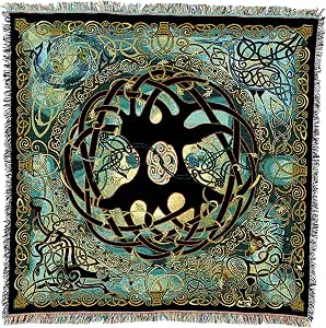Celtic Tree of Life Blanket by Jen Delyth - Gift Lap Square Tapestry Throw Woven from Cotton - Made in The USA (54x54)