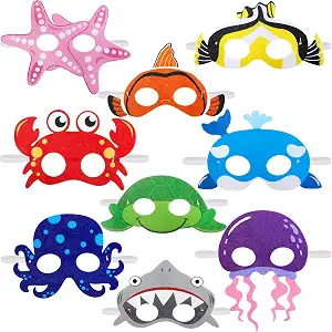 Ocean Animals Felt Masks Sea Animal Masks for Under The Ocean Themed Birthday Halloween Masks Dress Up Costume Party Supplies (36 Pieces)