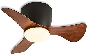 GESUM Ceiling Fan with Lights Remote Control, 22 lnch Small Ceiling Fan with Light 3 Reversible Blades, Low Profile Ceiling Fan for Kitchen Bedroom Dining room, 3 Colors, 6 Speeds, Black…