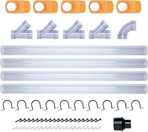 POWERTEC 70304 2-1/2” Dust Collection Fittings Network w/Reducer, Blast Gates, Pipes, 90-Degree Elbow Connector, Y-fittings, Mounting Brackets