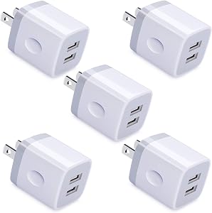 USB Wall Charger, iPhone Charging Block 5 Pack, 2.1A Dual USB Power Adapter Android Charger Plug Cube for Samsung Galaxy A03S,A04S,A53,A33,A13,A12, Google Pixel 7 6 5, Moto G Pure,G Fast,G Power, LG