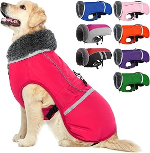 QBLEEV Warm Dog Coat Reflective Dog Jacket, Waterproof Dog Winter Coat Turtleneck Dog Clothes for Cold Weather, Thick Fleece Dog Snowsuit Christmas Dog Vest Pet Apparel for Small Medium Large Dogs L
