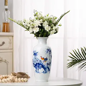 ZRLWIVE White Chinoiserie Porcelain Vase for Flowers, Ceramic Shelf Decor Accents Living Room Boho Rustic, Jingdezhen Table Fireplace Farmhouse Modern Objects Small Rose Long Egg-Shell Ginger Jar