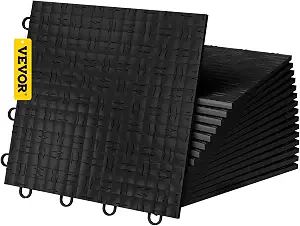 VEVOR Garage Tiles Interlocking, 12'' x 12'', 25 Pack, Black Garage Floor Covering Tiles, Non-Slip Diamond Plate Garage Flooring Tiles, Support up to 55,000 lbs for Basements, Gyms, Repair Shops