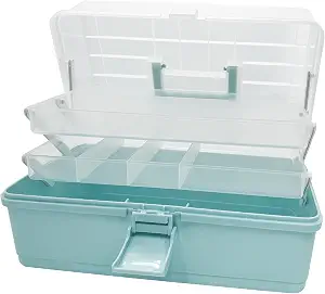 crysting 13 Inch Sewing Box Three Layers, Plastic Craft Organizers and Storage, Multifunction Craft Box/Organizer Box/First Aid Box/Medicine Box/Tool Organizers and Storage with Lids