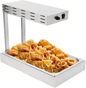 Restlrious French Fry Warmer Commercial Heat Lamp Food Warmer, Free Standing Electric Infrared Heating Dump Station, 500W Stainless Steel Food Warming Light w/Drain Board Drip Pan for Fries 2.6” Deep