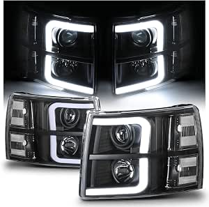 M-AUTO Projector L Tube Bar Headlights Compatible with 07-13 Chevy Silverado 1500, 07-14 Silverado 2500 3500 & HD Models, L+R Pair Head Light Lamp Assembly
