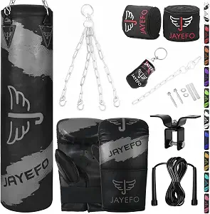 Punching Bag Filled for Boxing MMA Muay Thai Kickboxing Gym Fitness Training Workout Men & Women 9 Pcs Complete Heavy Set Hanging Punch Bag