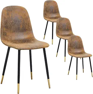HOMY CASA Dining Chairs Set of 4, Classical Mid-Century Style Kitchen Dining Chairs Black Gold Metal Legs Accent Chairs Comfortable Living Room Side Chairs for Kitchen Lounge Farmhouse, Rustic Brown
