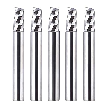 SpeTool 5PCS Single Flute End Mill Set with 1/4 Shank 1" Cutting Length 2" OVL, Solid Carbide O Flute Spiral Upcut Router Bits CNC Milling Cutter for Wood Aluminium Acrylic