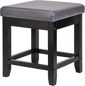 ISHARINGTIME Vanity Stool, Desk Stool with Cushion Seat, Piano Bench, Square 18” Vanity Chair, Makeup Vanity Stool Chair for Vanity, Living Room, Bedroom Capacity 300lb (Black) TYS002BK