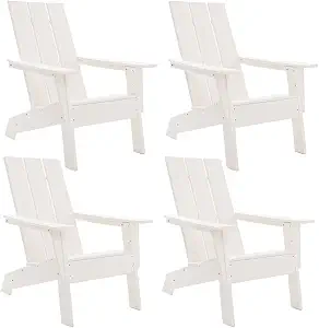 ResinTeak Adirondack Chairs Set of 4, Outdoor Patio Furniture for Fire Pit, Yard, and Deck, Poly Lumber Finish, Modern Collection (White)