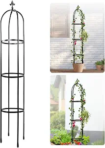 Idzo 100% Metal Obelisk Trellis for Climbing Plants Outdoor 6ft - 72in, Heavy Duty Black Garden Trellis for Climbing Vine with Hammer Stone Coated, 1pc