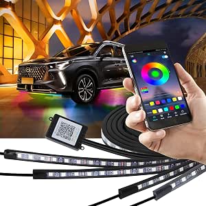 Car Underglow Lights,4PCs,180 LED RGB 8 Million Colors Music Mode,Car Under Glow Neon Accent Strip Lights,Waterproof Smart LED Exterior Lights Kit for Car, SUV, Truck,with APP Control,DC 12V