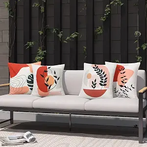 JASEN Set of 4 Outdoor Waterproof Throw Pillow Covers 18 x 18, Boho Abstract Floral Outdoor Pillow Covers for Patio Funiture Garden (Colorful, 18X18)