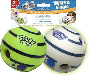 Wobble Wag Giggle Ball 2 Pack- Interactive Dog Toy, Fun Giggle Sounds When Rolled or Shaken, Pets Know Best, 1 Original & 1 Glow in The Dark Ball