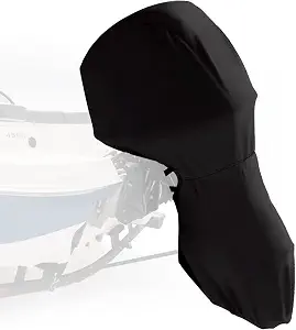 GOTRUTH Full Outboard Motor Cover, 800D Heavy Duty Waterproof Boat Motor Cover, Trailerable Boat Engine Covers Fit for Motor 30-60 HP, Black