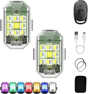 Wireless LED Strobe Light with Remote, High Brightness 7 Colors USB Rechargeable Flashing Lights for Car, Trucks, Motorcycle, Bike, Vehicles, Drone, Riding Anti-Collision Night Signal Light (2Pcs)