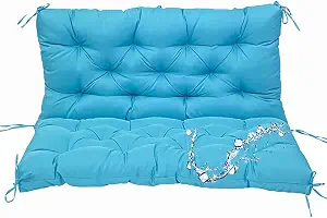 Waterproof Thicken 5"outdoor swing cushions 2-3 Seater Washable Swing Replacement Cushions High elastic PP cotton filling,for garden patio loveseat Pad,non-slip-with fixed rope,40"x40"/Lake Blue