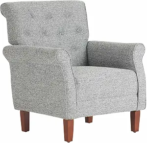LOVSPATIO Mid-Century Accent Chair, Modern Upholstered Living Room Chairs, Chenille Fabric Comfy Reading Chair with Arm and Wood Legs for Bedroom Waiting Room Office (Black&White)