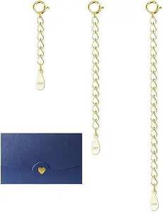 CIYAGPOOU 3 Pcs Gold Necklace Extenders,925 Sterling Silver Necklace Extender for Women, 1",2",3" Gold Durable Strong Extension for Chain Bracelet Anklet Choker Jewelry Making