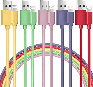 [Apple MFi Certified] iPhone Charger, 5Pack 10FT Lightning Cable Apple Charging Cord Fast Charging High Speed Data USB Cable Compatible iPhone 14 13 12 11 Pro Max XR XS X 8 7 6 Plus SE (Multicolor)