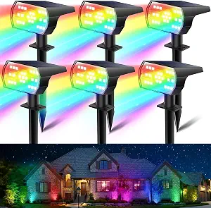 Kaxiida Solar Color Changing Lights Outdoor, Waterproof IP68 Solar Lights Outdoor with 7 Lighting Modes, Multicolor RGB Outdoor Lights for Christmas Garden Yard Landscape Decorations