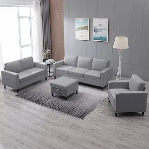ZAFLY Living Room Furniture Sets,Sectional Sofa Couch with Storage Ottoman,Sectional Couches with Storage Pockets for Living Room,3-Seat Sofa + Ottoman + Loveseat+ Armchair,Light Grey