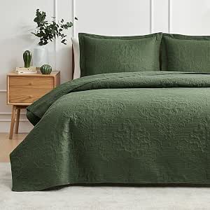 Hansleep Quilt Set Full Queen - Quilt Queen Size Bedding Set Damask, Lightweight Bedspread Coverlet, Ultrasonic Quilting