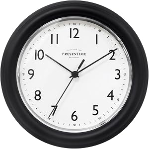 Presentime & Co. 8.5" Modern Farmhouse Essential Wall Clock, Silent Non Ticking, Black Color. (Wall Clock for Office, Home, Bathroom, Kitchen, Bedroom, and School)