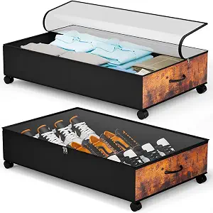 SOELDI Under Bed Storage with Wheels 50L*2 pack, Extra Large Under Bed Shoe Storage Containers With Sturdy Structure, Rolling Under Bed Drawers for Shoes, Clothes, Bedding (Vintage Black)