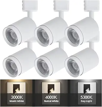 3-Color Led Track Lighting Heads H Type 10w Track Light Heads Ceiling Spotlight Fixtures White Track Lighting Heads for Accent Task Art, Flicker Free CRI90+ 6 Pack