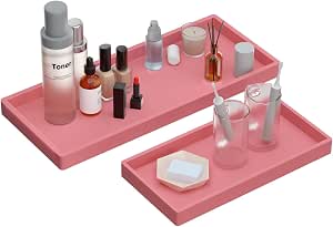 BBK Bathroom Vanity Tray- 2 Pack (7.8" and 11.8") Silicone Bathroom Tray for Counter, Perfume Key Trinket Ring Tray, Decor Soap Dispenser Countertop Tray for Kitchen Sink Organization.(Pink)