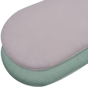 Muslin Bassinet Sheets Set 2 Pack Fitted Cradle Sheets for Bassinet Bedside Bassinet Sheets Baby Moses Basket Oval Rectangle Mattress Sheets