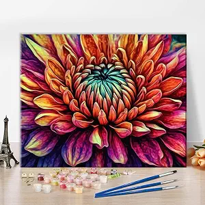 TUMOVO Chrysanthemum Paint by Numbers Abstract Flowers Paint by Numbers for Adults Kids Lady Oil Painting with Brushes and Pigment, Flowers Painting Kit for Home Wall Decor, 16x20 Inch, Frameless