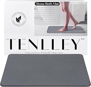 Stone Bath Mat, Natural Diatomaceous Earth Shower Mat, Non-Slip Stone Bath Mats for Bathroom, Ultra-Absorbent, Quick-Drying, Easy to Clean (Dark Grey-no Pattern)