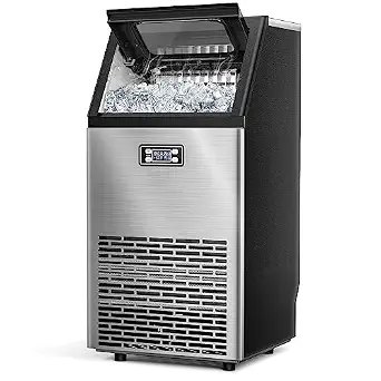 Joy Pebble Ice Maker, Commercial Ice Maker Machine，100lbs/day with Auto Water Inlet System,45 Cubes/Sheet,7-Gear Ice Thickness,24-Hour Timer,Ice Machine for Bar,Restaurant,Home,Office