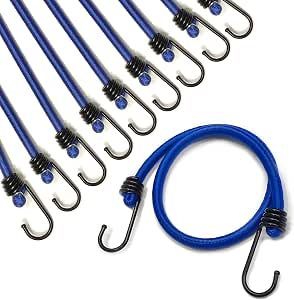 DJDAJIA 24" x10Pack Bungee Cords with Hooks, 9mm Heavy Duty Bungee Cords,Multi-Purpose Elastic Bungee Straps for Luggage,Various Cargoes, Camping-Weatherproof & UV,Blue