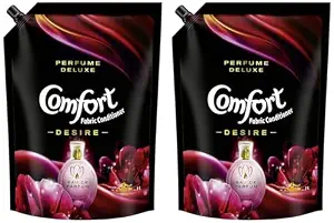 Comfort Perfume Deluxe, Desire, Fabric Conditioner crafted with French perfume fragrances, 2 ltr pouch (Pack of 2)