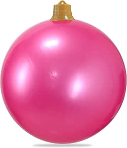 Inflatable Christmas Ornaments, 18" or 25" Oversized Outdoor Christmas Ball Ornaments, Holiday Yard Christmas Tree Decorations, Indoor and Outdoor Decoration Balls (25 inch, Pink)