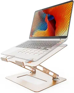 LETTON Rose Gold Adjustable Laptop Stand for Desk, Portable Laptop Riser, Aluminum Foldable Computer Stand, Ergonomic Computer Laptop Holder Desktop Tray for Tablet Notebook