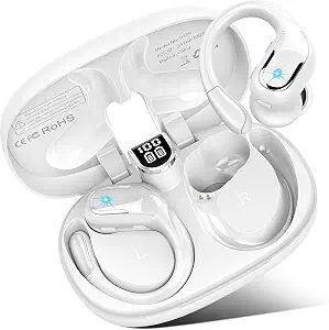 Wireless Earbud, 2023 Sport Wireless Bluetooth 5.3 Earbud with HiFi Stereo, 75H Wireless Headphones with Noise Cancelling Mic, IP7 Waterproof Bluetooth Earphones, LED Display, Button Control, White