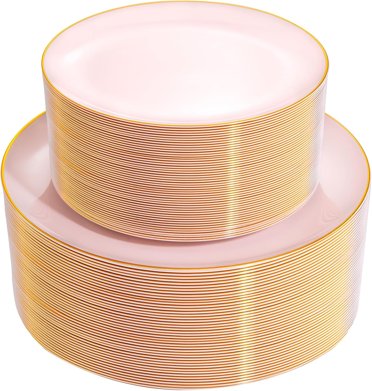 PULOTE 100PCS Pink Plastic Plates - Heavy Duty Pink Disposable Plates - Pink and Gold Plastic Plates Include 50PCS Pink Dinner Plates, 50PCS Pink Dessert Plates for Party&Wedding
