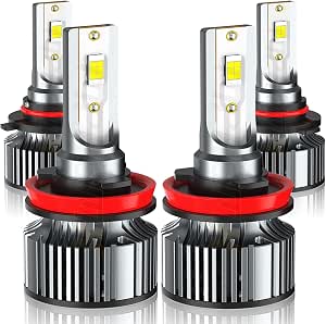 XWQHJW LED Headlight Bulbs Compatible For Toyota Prius 2010 2011 2012 2013 2014 2015, 9005 H11 High Low Beam Light Bulbs, Halogen Replacement, 6000K White Super Bright, Plug and Play, Pack of 4