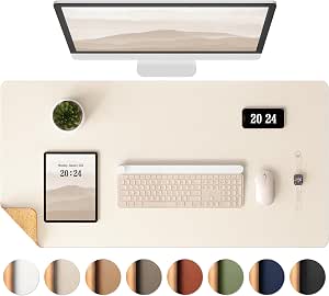 Aothia Dual-Sided Desk Pad - Leather Desk Mat, Natural Cork Desk Pad Protector, Large Mouse Pad for Desk, Waterproof Desk Blotter Pad, Desk Writing Pad for Office Work/Home, Beige (36"x17")