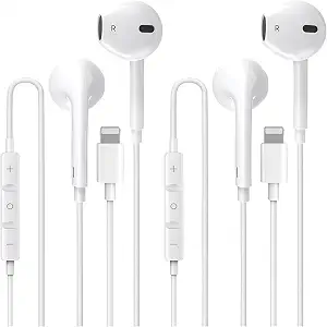 2 Packs for iPhone Headphones Lighting Wired Earphones (Built-in Microphone & Volume Control)[MFi Certified] Noise Isolating Headsets for iPhone 14/13/12/11/Pro/Pro Max/XR/XS/X/8/7/SE